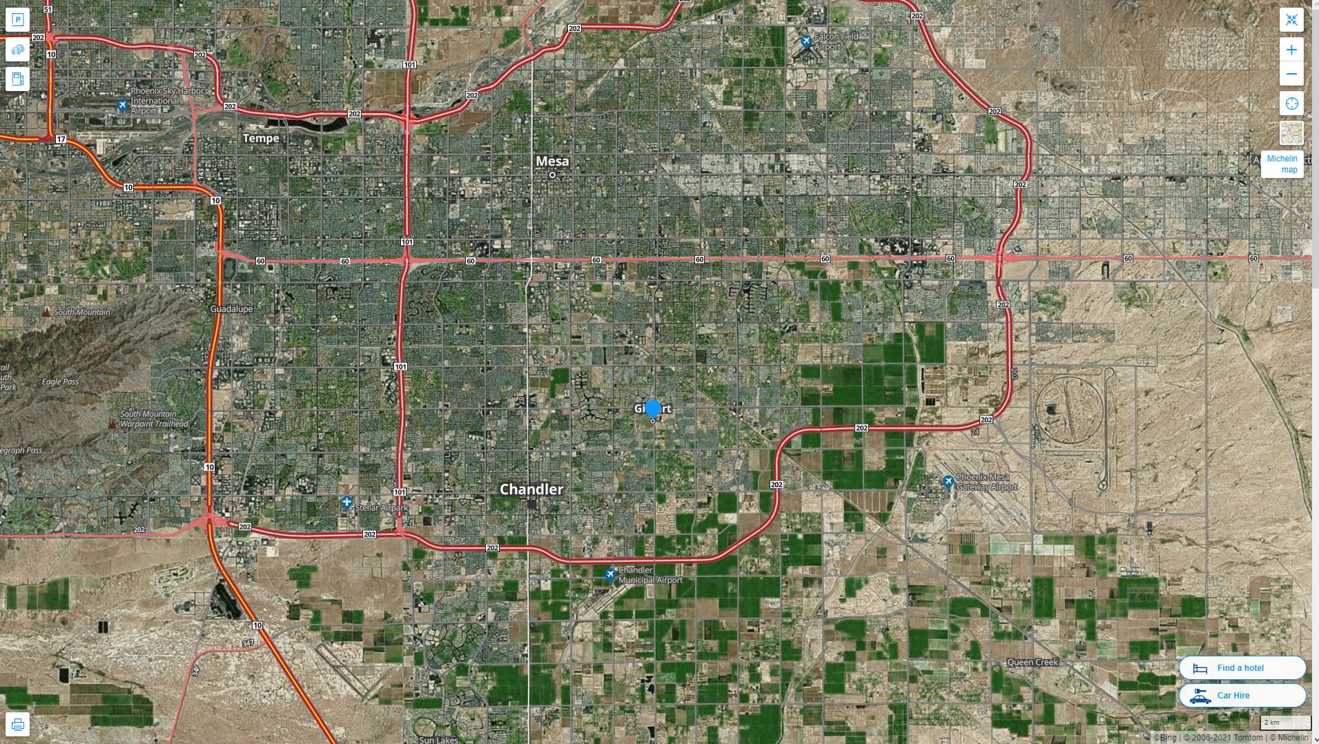 Gilbert Arizona Highway and Road Map with Satellite View